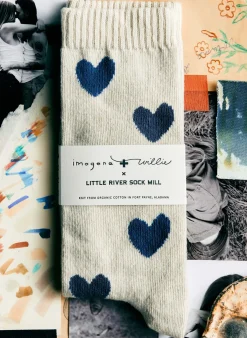Women Imogene + Willie blue heart sock in natural