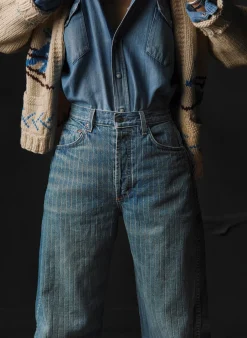 Women Imogene + Willie buckleback jean in washed indigo stripe