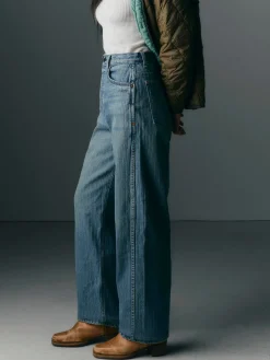Women Imogene + Willie buckleback jean in washed indigo stripe