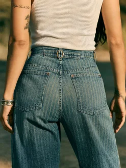 Women Imogene + Willie buckleback jean in washed indigo stripe