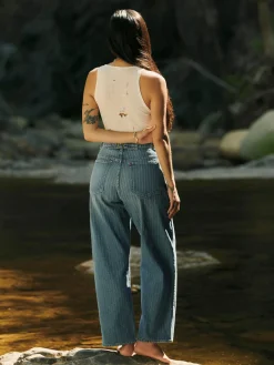 Women Imogene + Willie buckleback jean in washed indigo stripe