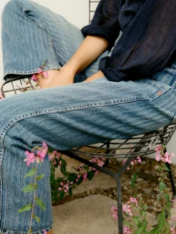 Women Imogene + Willie buckleback jean in washed indigo stripe