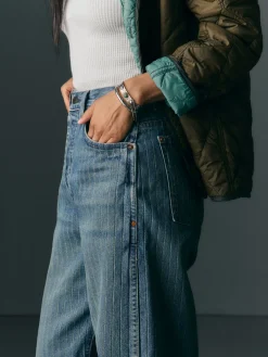 Women Imogene + Willie buckleback jean in washed indigo stripe