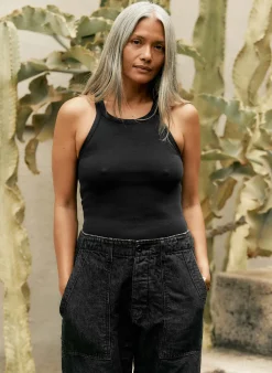 Women Imogene + Willie faded black ribbed racerback tank
