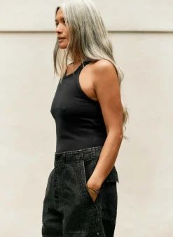 Women Imogene + Willie faded black ribbed racerback tank