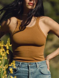 Women Imogene + Willie field brown ribbed racerback tank