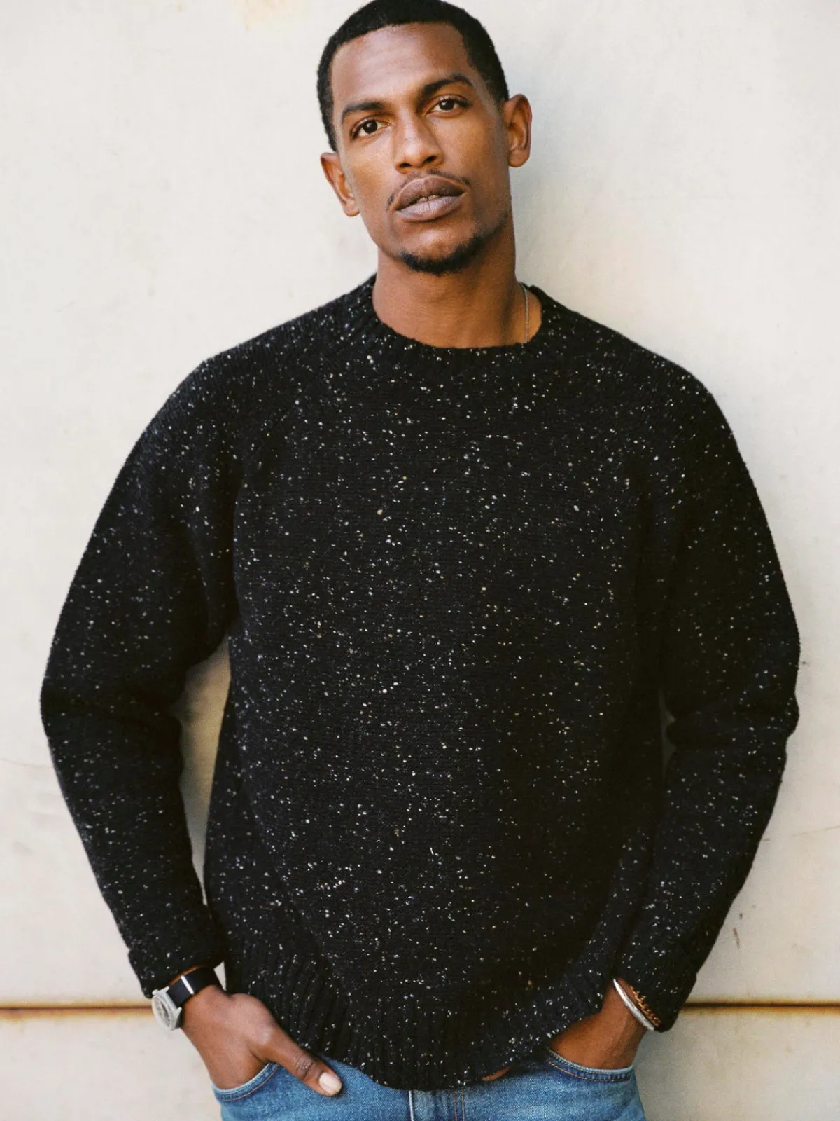 Imogene + Willie galway wool sweater in black nep
