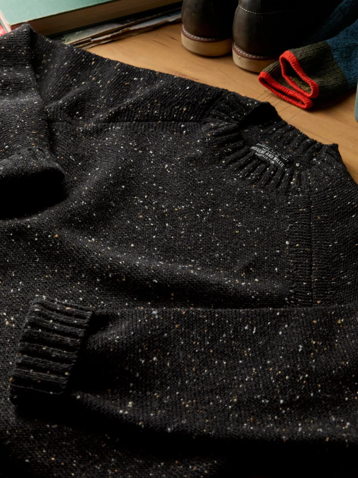 Imogene + Willie galway wool sweater in black nep