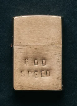 Women Imogene + Willie hand stamped “godspeed” zippo