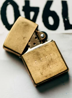 Women Imogene + Willie hand stamped "good luck" zippo