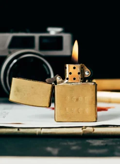 Women Imogene + Willie hand stamped "good luck" zippo