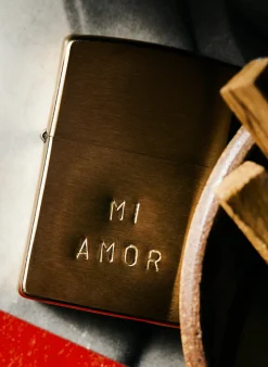 Women Imogene + Willie hand stamped "mi amor" zippo