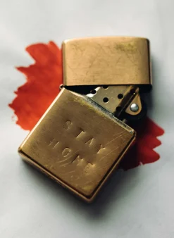 Women Imogene + Willie hand stamped “stay home” zippo