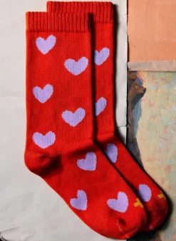 Imogene + Willie heart sock in poppy