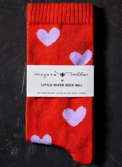 Imogene + Willie heart sock in poppy
