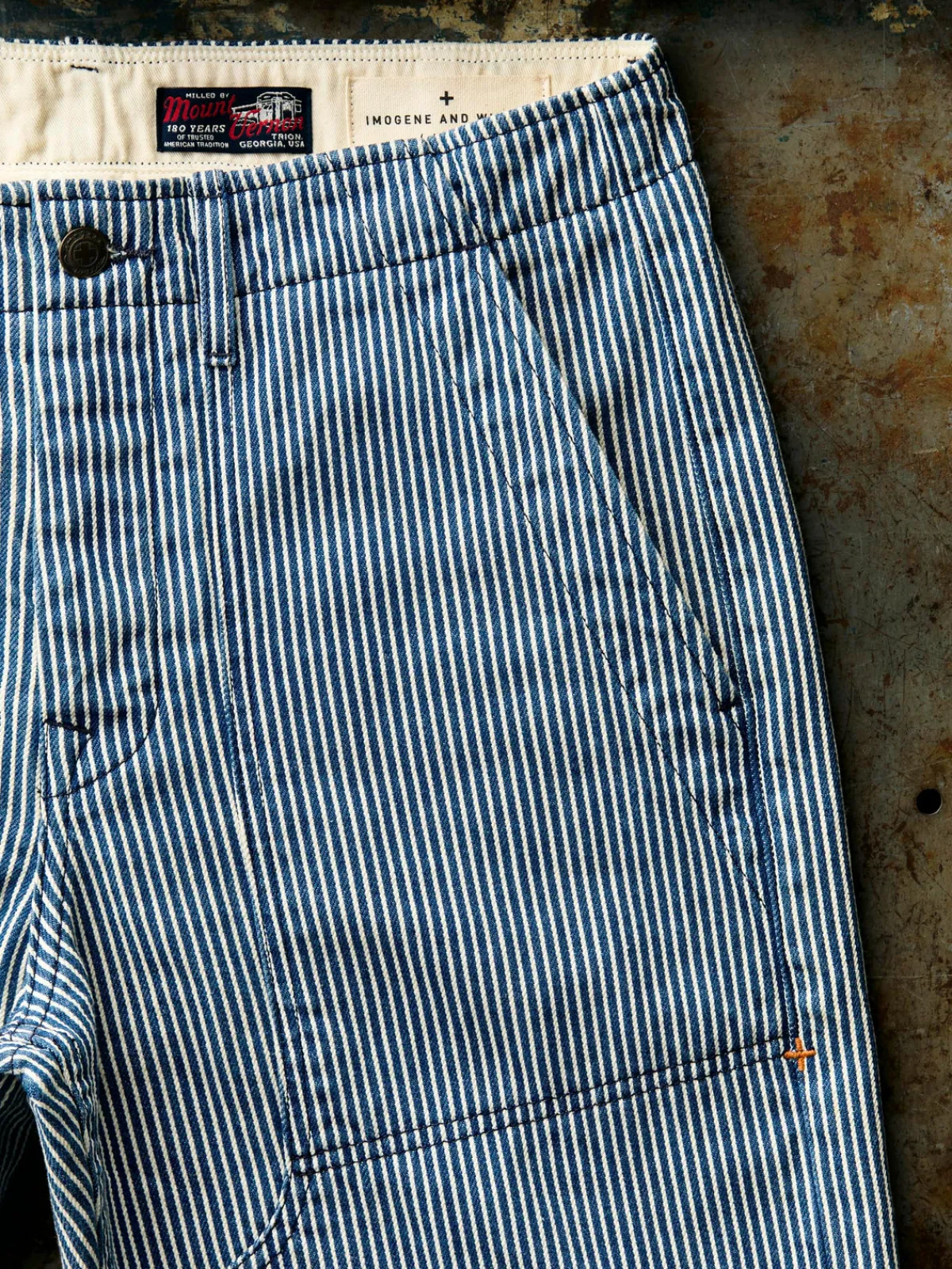 Imogene + Willie hencye workpant in hickory stripe