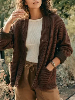 Women Imogene + Willie knit waffle cardigan in brown
