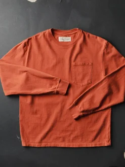 Imogene + Willie long sleeve pocket tee in faded orange