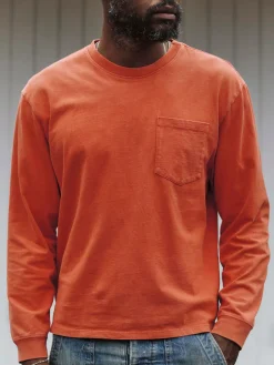 Imogene + Willie long sleeve pocket tee in faded orange