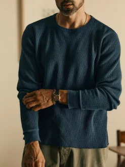 Imogene + Willie long sleeve thermal crew in steel blue