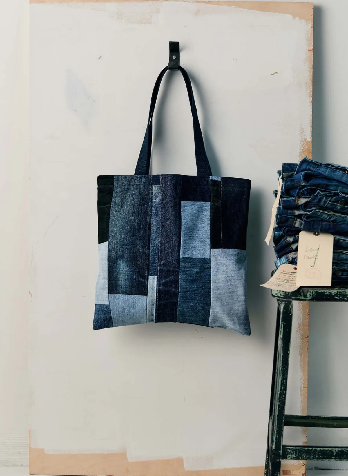 Women Imogene + Willie love fades recycled denim tote