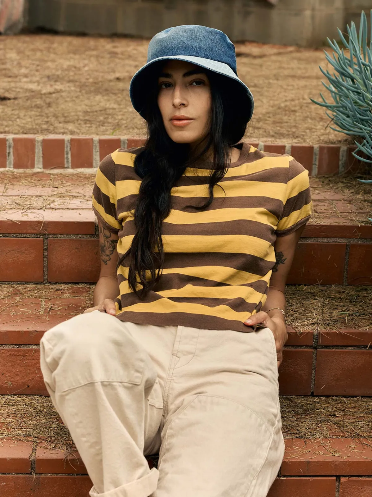 Women Imogene + Willie love fades recycled denim bucket hat