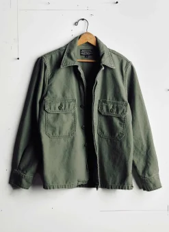 Imogene + Willie military shirt jacket in fatigue green