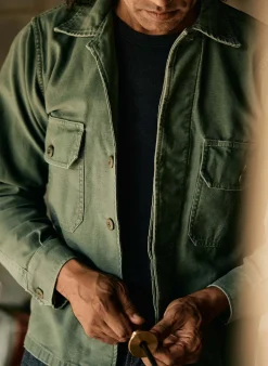 Imogene + Willie military shirt jacket in fatigue green