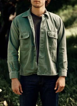 Imogene + Willie military shirt jacket in fatigue green