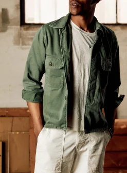 Imogene + Willie military shirt jacket in fatigue green