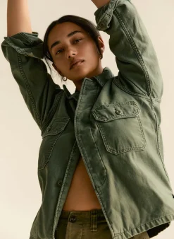 Women Imogene + Willie military shirt jacket in fatigue green