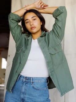 Women Imogene + Willie military shirt jacket in fatigue green