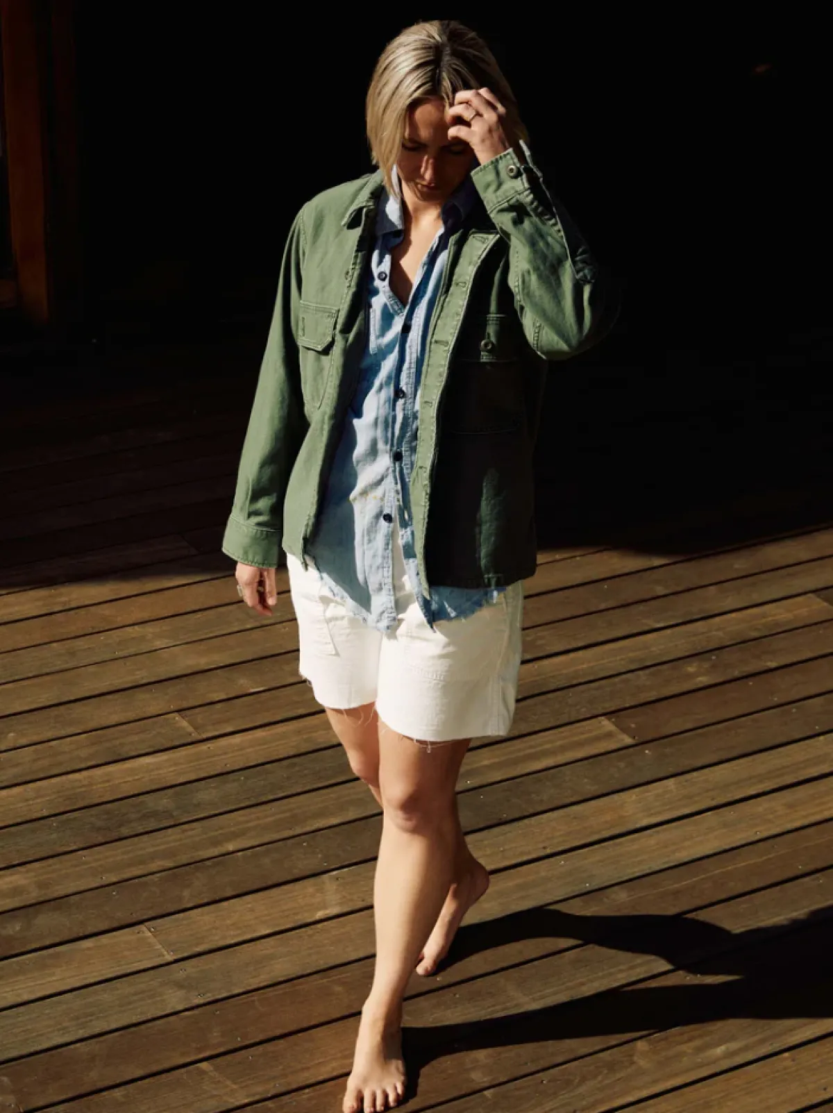 Women Imogene + Willie military shirt jacket in fatigue green