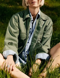 Women Imogene + Willie military shirt jacket in fatigue green