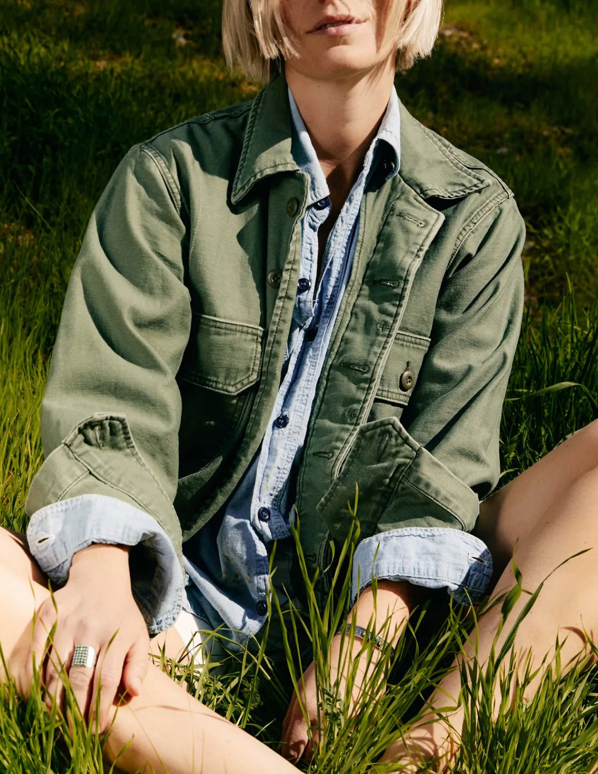 Women Imogene + Willie military shirt jacket in fatigue green