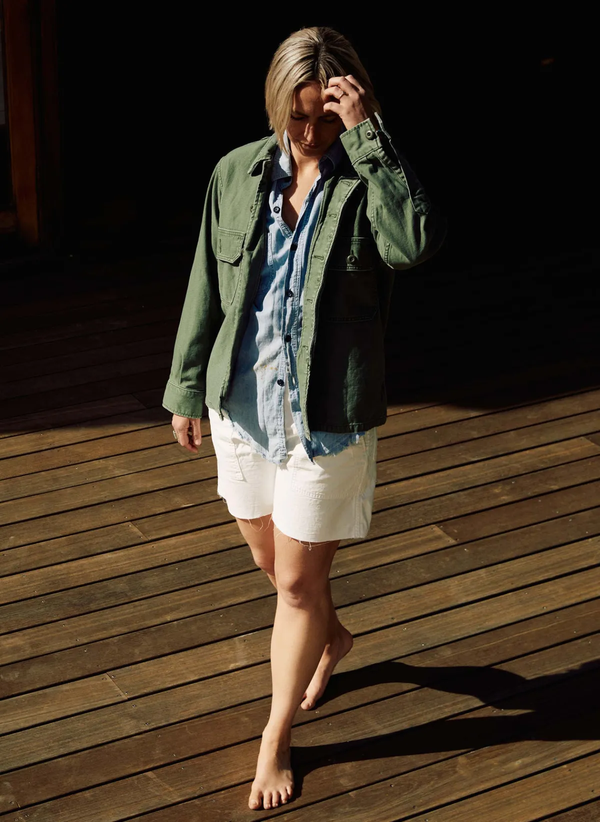 Women Imogene + Willie military shirt jacket in fatigue green