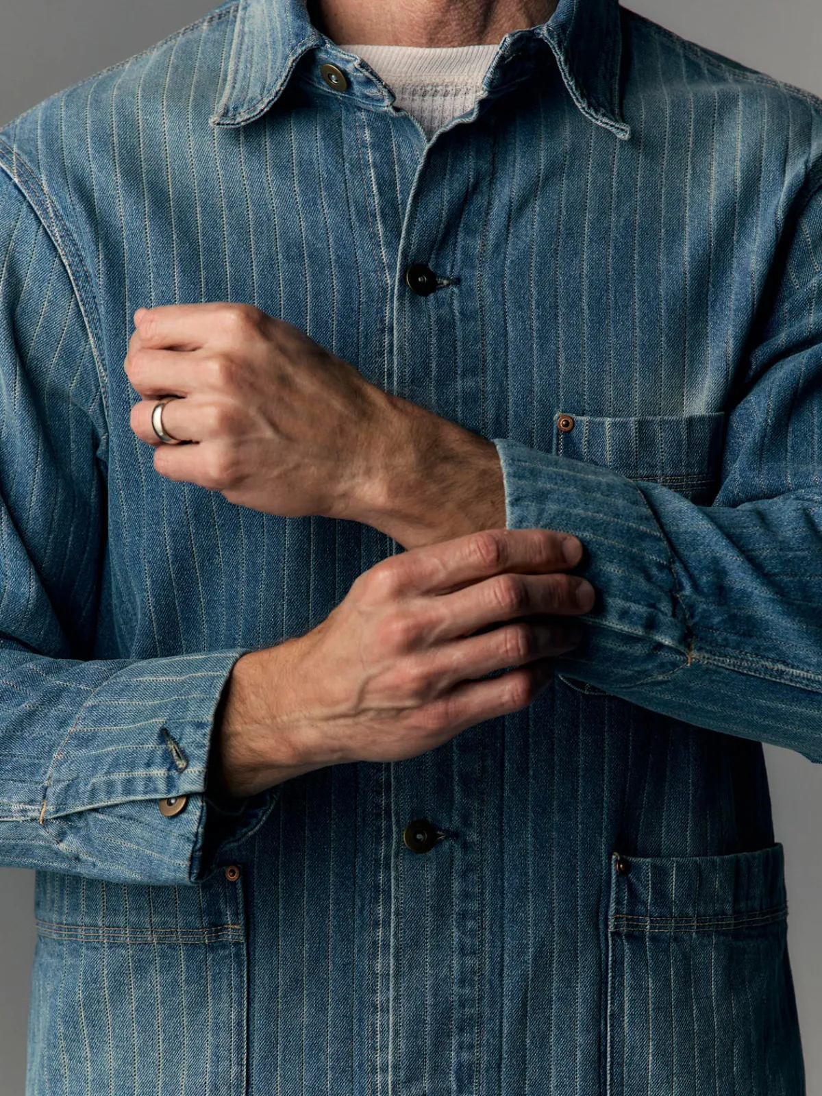 Imogene + Willie ranch jacket in washed indigo stripe