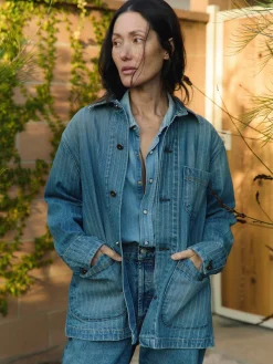 Women Imogene + Willie ranch jacket in washed indigo stripe