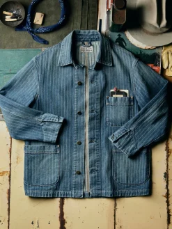 Women Imogene + Willie ranch jacket in washed indigo stripe