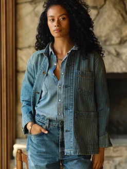 Women Imogene + Willie ranch jacket in washed indigo stripe
