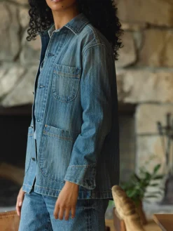 Women Imogene + Willie ranch jacket in washed indigo stripe