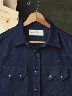 Imogene + Willie sawtooth pearl snap in reverse black indigo nep
