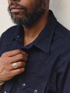 Imogene + Willie sawtooth pearl snap in reverse black indigo nep