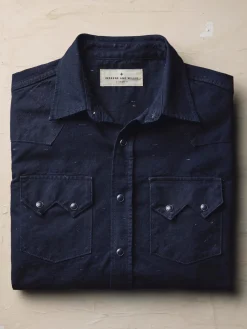 Imogene + Willie sawtooth pearl snap in reverse black indigo nep