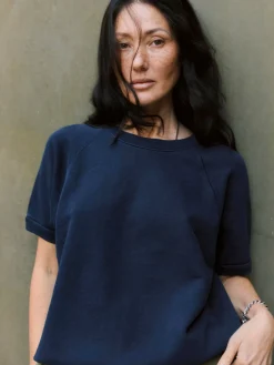 Women Imogene + Willie short sleeve raglan sweatshirt in navy