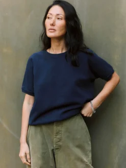 Women Imogene + Willie short sleeve raglan sweatshirt in navy