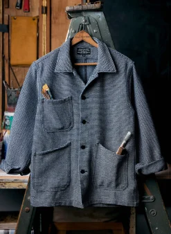 Women Imogene + Willie the painters coat in indigo cream sashiko