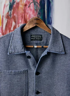 Women Imogene + Willie the painters coat in indigo cream sashiko