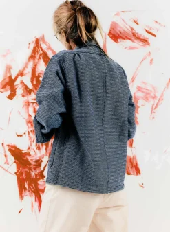 Women Imogene + Willie the painters coat in indigo cream sashiko