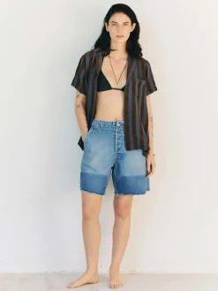 Women Imogene + Willie the sunfair shirt in indigo jacquard stripe
